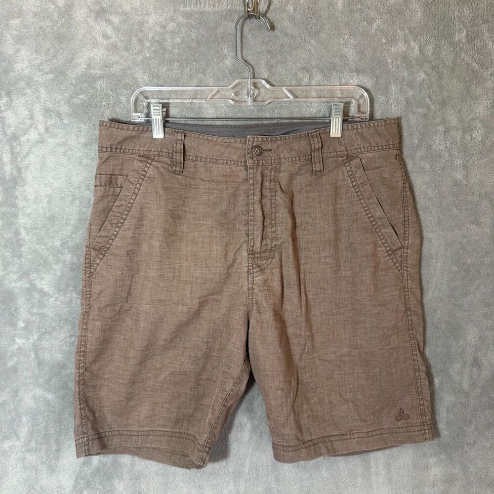 prAna Shorts 34 Men's 34x8 Brown Stretch Hiking Outdoor Hemp Blend Gorpcore